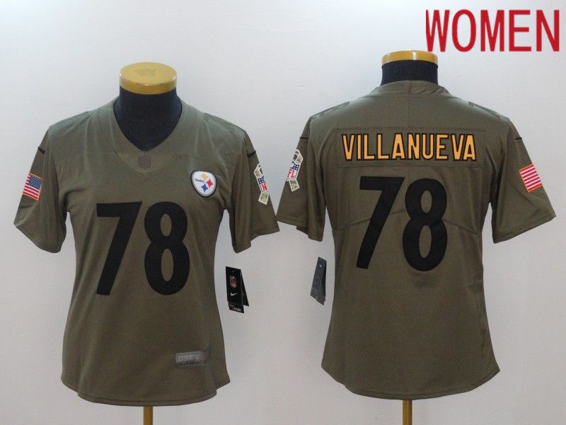 Women Pittsburgh Steelers 78 Villanueva black Nike Olive Salute To Service Limited NFL Jersey